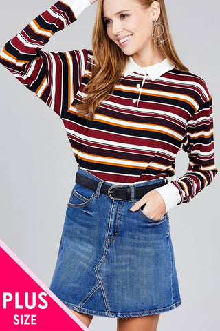 Ladies fashion plus size long sleeve multi striped day brushed shirts