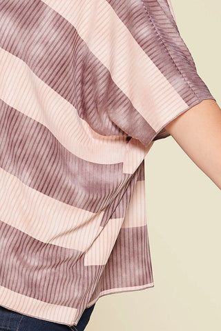 Stripe Printed Pleated Blouse Featuring A Boat Neckline And 1/2 Sleeves