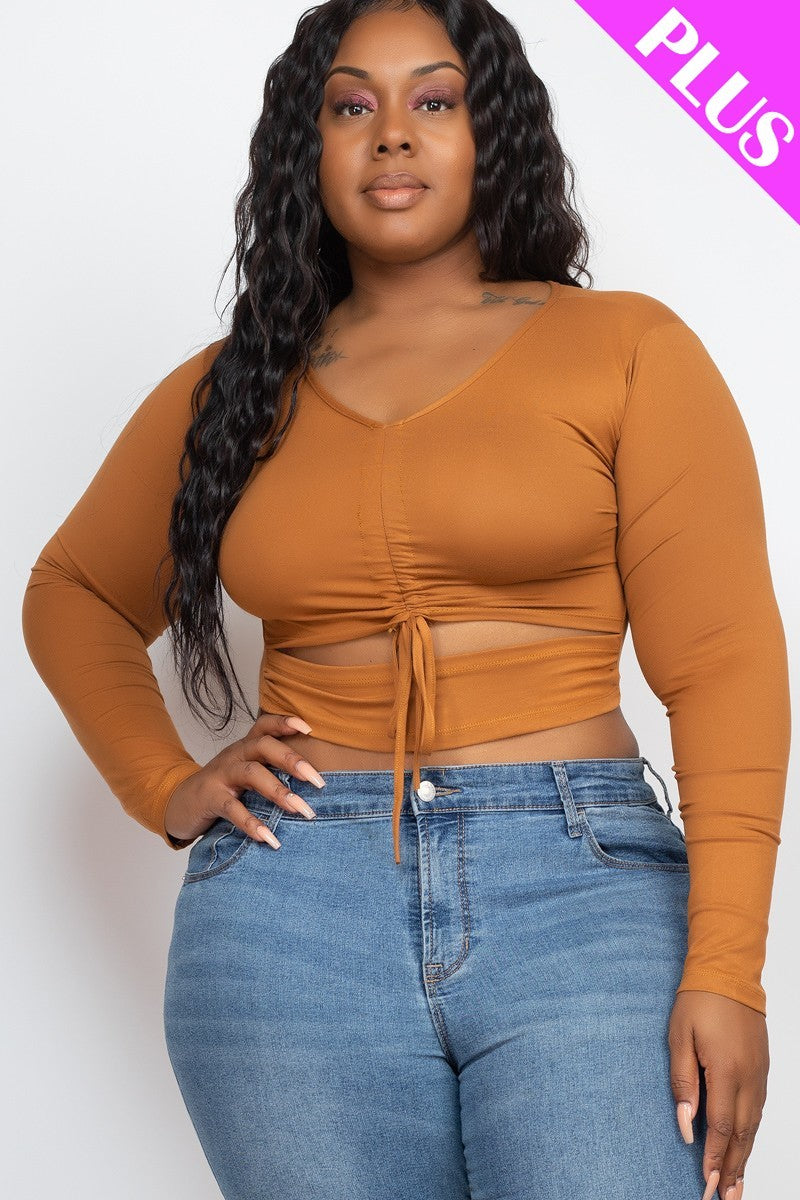 Plus-Size Drawstring Ruched Cutout Crop Top