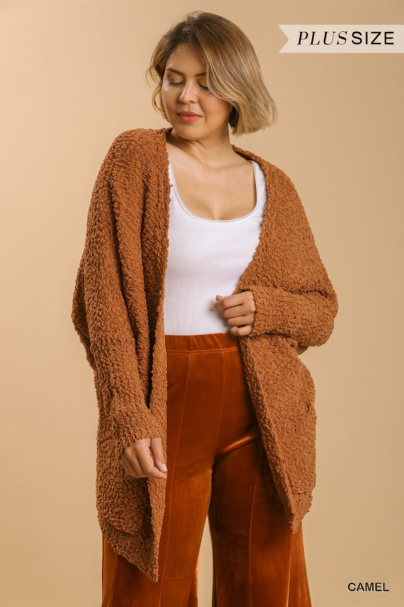 Open Front Oversize Cardigan Sweater With Pockets