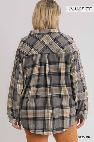 Plaid Collar Button Down Over shirt With Front Pockets