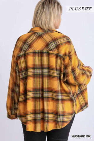 Plaid Collar Button Down Over shirt With Front Pockets