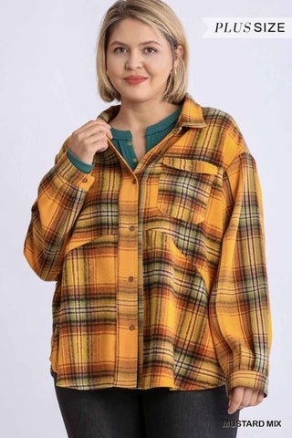 Plaid Collar Button Down Over shirt With Front Pockets