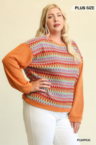 Novelty Knit And Solid Knit Mixed Loose Top With Drop Shoulder