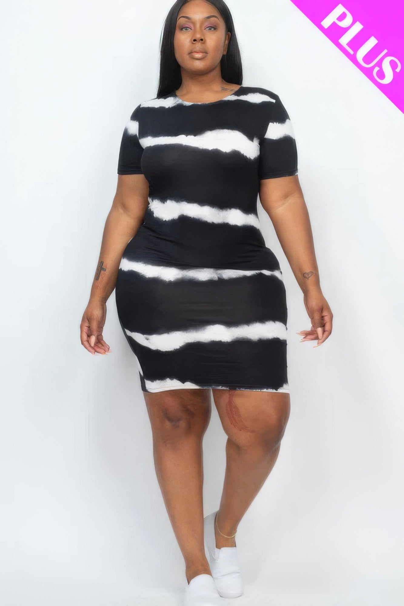 Plus Size Tie-dye Print Body-con Dress