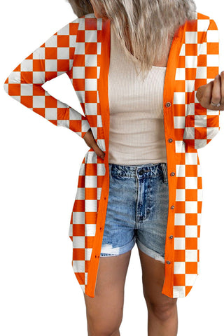 Checkered Button Up Long Cardigan - null - All Female Kind - Trendsi - Hoodies For All Kind - 100101033022100 - 100101033022100