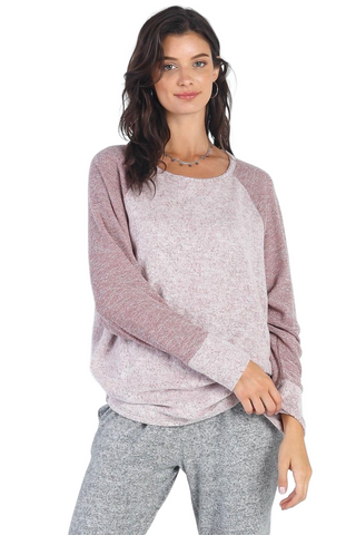 Round Neck Long Sleeve Contrast Top