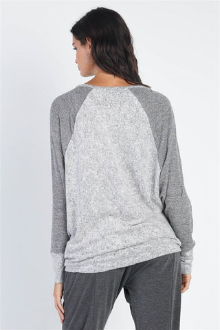  Round Neck Long Sleeve Contrast Top - null - All Female Kind - Trendsi - Hoodies For All Kind - 100100038991993 - 100100038991993