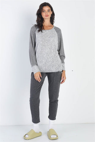  Round Neck Long Sleeve Contrast Top - null - All Female Kind - Trendsi - Hoodies For All Kind - 100100038991993 - 100100038991993