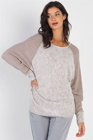  Round Neck Long Sleeve Contrast Top - null - All Female Kind - Trendsi - Hoodies For All Kind - 100100038991993 - 100100038991993