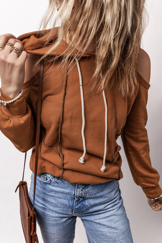 Cold Shoulder Long Sleeve Hoodie - Cold Shoulder Long Sleeve Hoodie - Hoodies For All Kind -  - All Female Kind - Trendsi - Hoodies For All Kind - 100100443681154 - 100100443681154