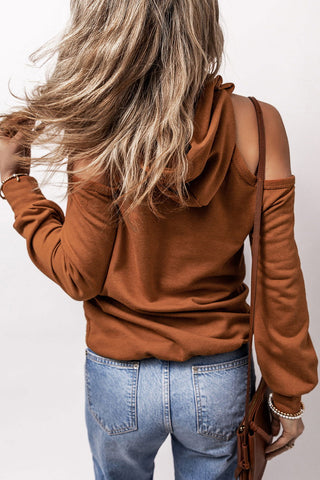 Cold Shoulder Long Sleeve Hoodie - Cold Shoulder Long Sleeve Hoodie - Hoodies For All Kind -  - All Female Kind - Trendsi - Hoodies For All Kind - 100100443681154 - 100100443681154