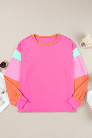 Color Block Round Neck Long Sleeve Top - null - All Female Kind - Trendsi - Hoodies For All Kind - 100100824041607 - 100100824041607