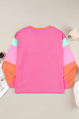 Color Block Round Neck Long Sleeve Top - null - All Female Kind - Trendsi - Hoodies For All Kind - 100100824041607 - 100100824041607