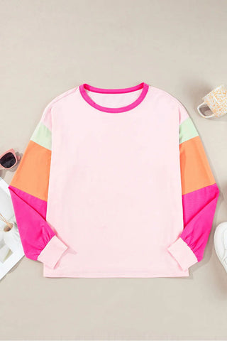 Color Block Round Neck Long Sleeve Top - null - All Female Kind - Trendsi - Hoodies For All Kind - 100100824041607 - 100100824041607