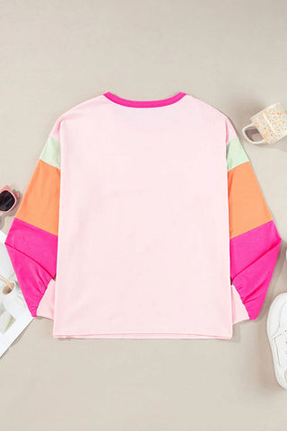 Color Block Round Neck Long Sleeve Top - null - All Female Kind - Trendsi - Hoodies For All Kind - 100100824041607 - 100100824041607