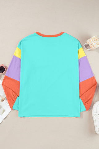 Color Block Round Neck Long Sleeve Top - null - All Female Kind - Trendsi - Hoodies For All Kind - 100100824041607 - 100100824041607