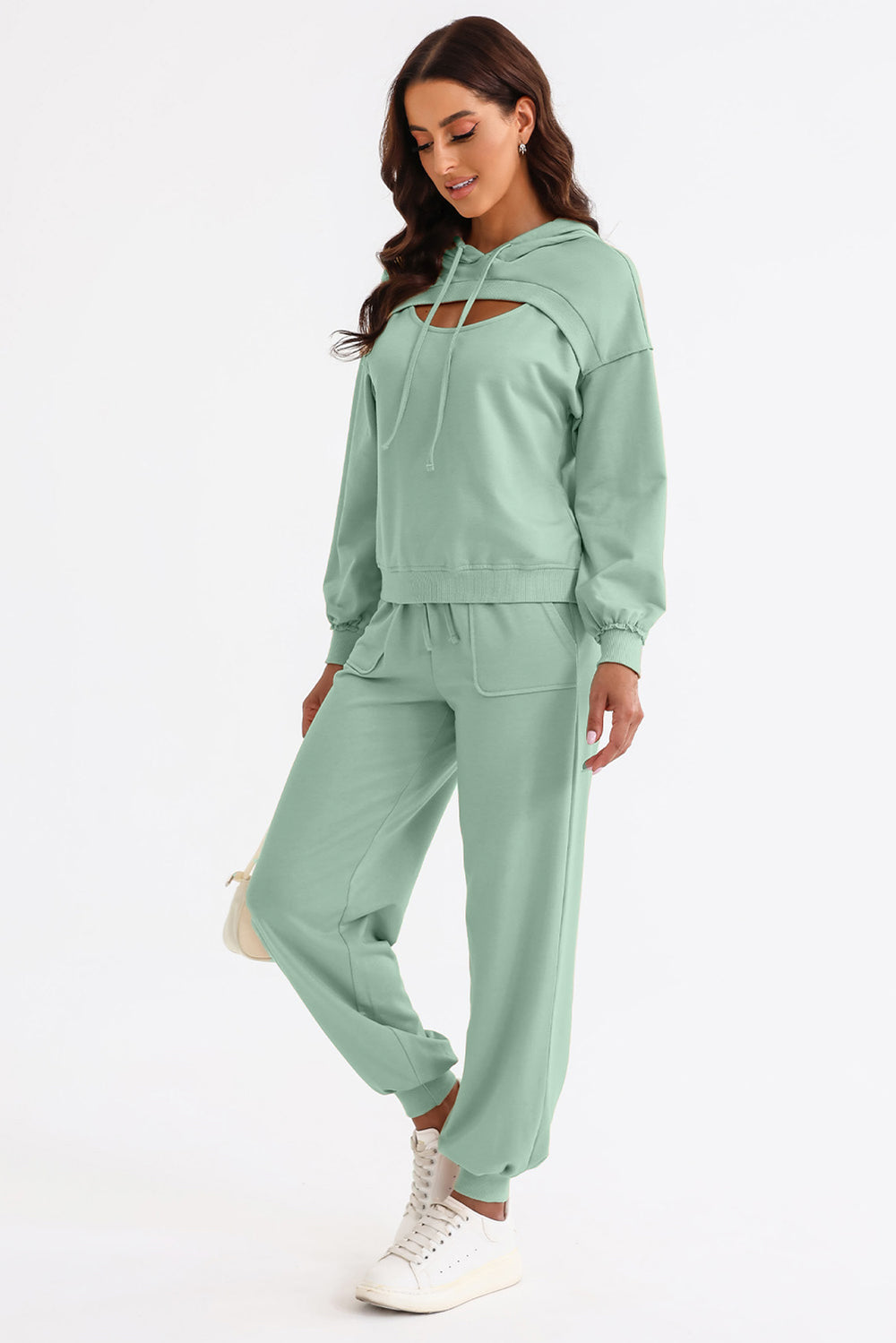 Cutout Drawstring Hoodie and Joggers Active Set - Cutout Drawstring Hoodie and Joggers Active Set - Hoodies For All Kind -  - All Female Kind - Trendsi - Hoodies For All Kind - 100100855192159 - 100100855192159