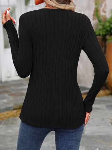 Decorative Button Round Neck Long Sleeve T-Shirt - Decorative Button Round Neck Long Sleeve T-Shirt - Hoodies For All Kind -  - All Female Kind - Trendsi - Hoodies For All Kind - 100100564112083 - 100100564112083