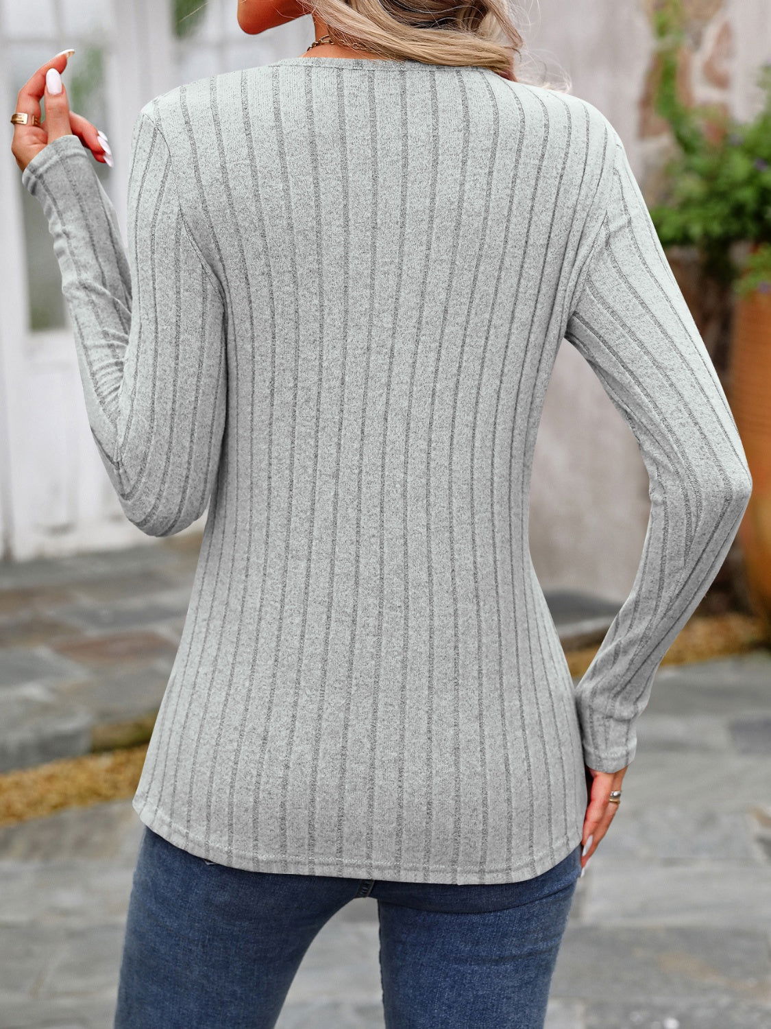 Decorative Button Round Neck Long Sleeve T-Shirt - Decorative Button Round Neck Long Sleeve T-Shirt - Hoodies For All Kind -  - All Female Kind - Trendsi - Hoodies For All Kind - 100100564112083 - 100100564112083