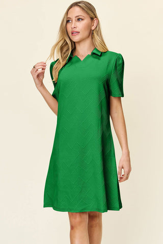  Full Size Texture Collared Neck Short Sleeve Dress -  Full Size Texture Collared Neck Short Sleeve Dress - Hoodies For All Kind -  - All Female Kind - Trendsi - Hoodies For All Kind - 100100029694914 - 100100029694914