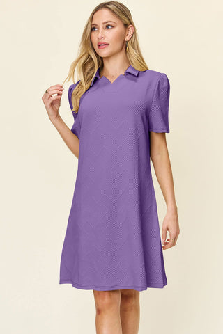  Full Size Texture Collared Neck Short Sleeve Dress -  Full Size Texture Collared Neck Short Sleeve Dress - Hoodies For All Kind -  - All Female Kind - Trendsi - Hoodies For All Kind - 100100029694914 - 100100029694914