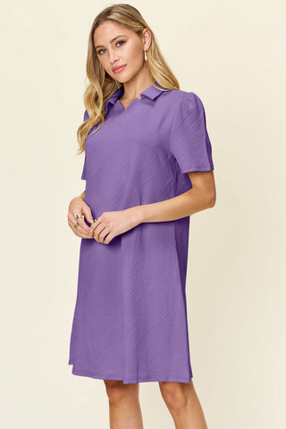  Full Size Texture Collared Neck Short Sleeve Dress -  Full Size Texture Collared Neck Short Sleeve Dress - Hoodies For All Kind -  - All Female Kind - Trendsi - Hoodies For All Kind - 100100029694914 - 100100029694914