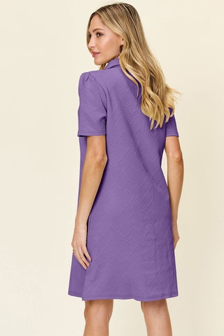  Full Size Texture Collared Neck Short Sleeve Dress -  Full Size Texture Collared Neck Short Sleeve Dress - Hoodies For All Kind -  - All Female Kind - Trendsi - Hoodies For All Kind - 100100029694914 - 100100029694914