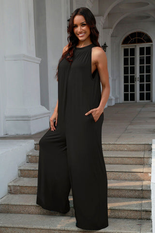  Full Size Tie Back Cutout Sleeveless Jumpsuit -  Full Size Tie Back Cutout Sleeveless Jumpsuit - Hoodies For All Kind -  - All Female Kind - Trendsi - Hoodies For All Kind - 100101950192414 - 100101950192414