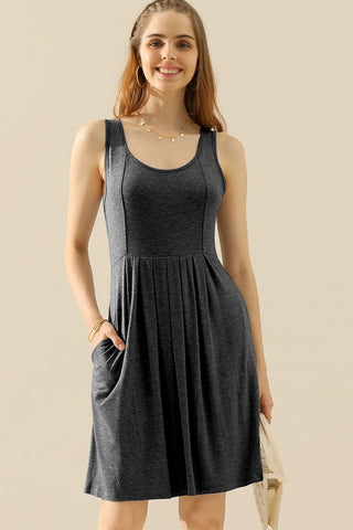 Doublju Full Size Round Neck Ruched Sleeveless Dress with Pockets - Doublju Full Size Round Neck Ruched Sleeveless Dress with Pockets - Hoodies For All Kind -  - All Female Kind - Trendsi - Hoodies For All Kind - 100101583158638 - 100101583158638