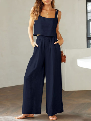 Square Neck Top and Wide Leg Pants Set - null - All Female Kind - Trendsi - Hoodies For All Kind - 100100545411850 - 100100545411850