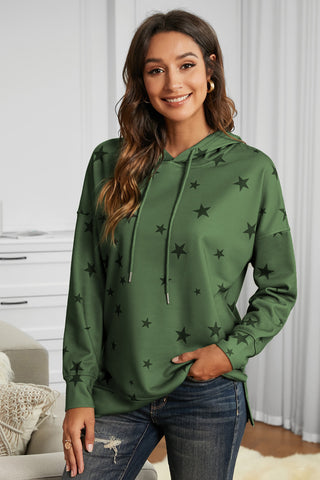 Star Print Drawstring Detail Hoodie - Star Print Drawstring Detail Hoodie - Hoodies For All Kind -  - All Female Kind - Trendsi - Hoodies For All Kind - 100101003989621 - 100101003989621