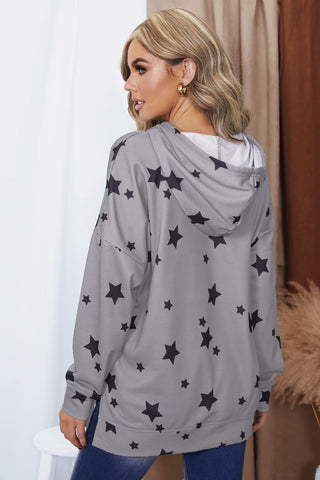 Star Print Drawstring Detail Hoodie - Star Print Drawstring Detail Hoodie - Hoodies For All Kind -  - All Female Kind - Trendsi - Hoodies For All Kind - 100101003989621 - 100101003989621