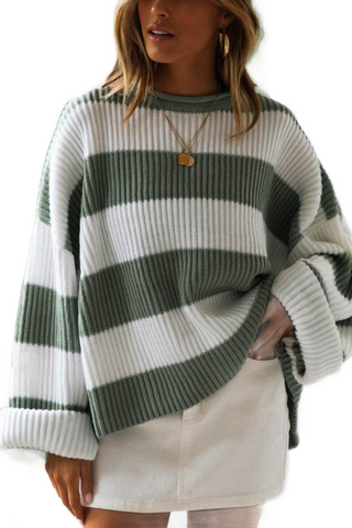 Striped Round Neck Long Sleeve Sweater