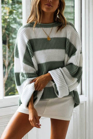 Striped Round Neck Long Sleeve Sweater - null - All Female Kind - Trendsi - Hoodies For All Kind - 100101124896086 - 100101124896086