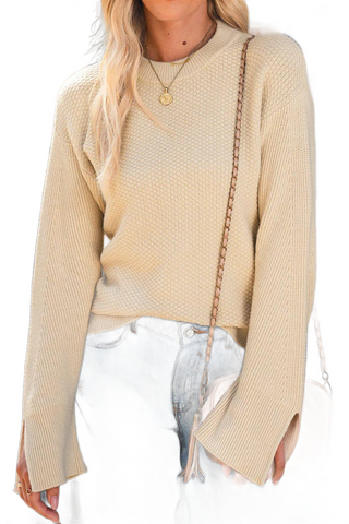 Textured Round Neck Long Sleeve Sweater