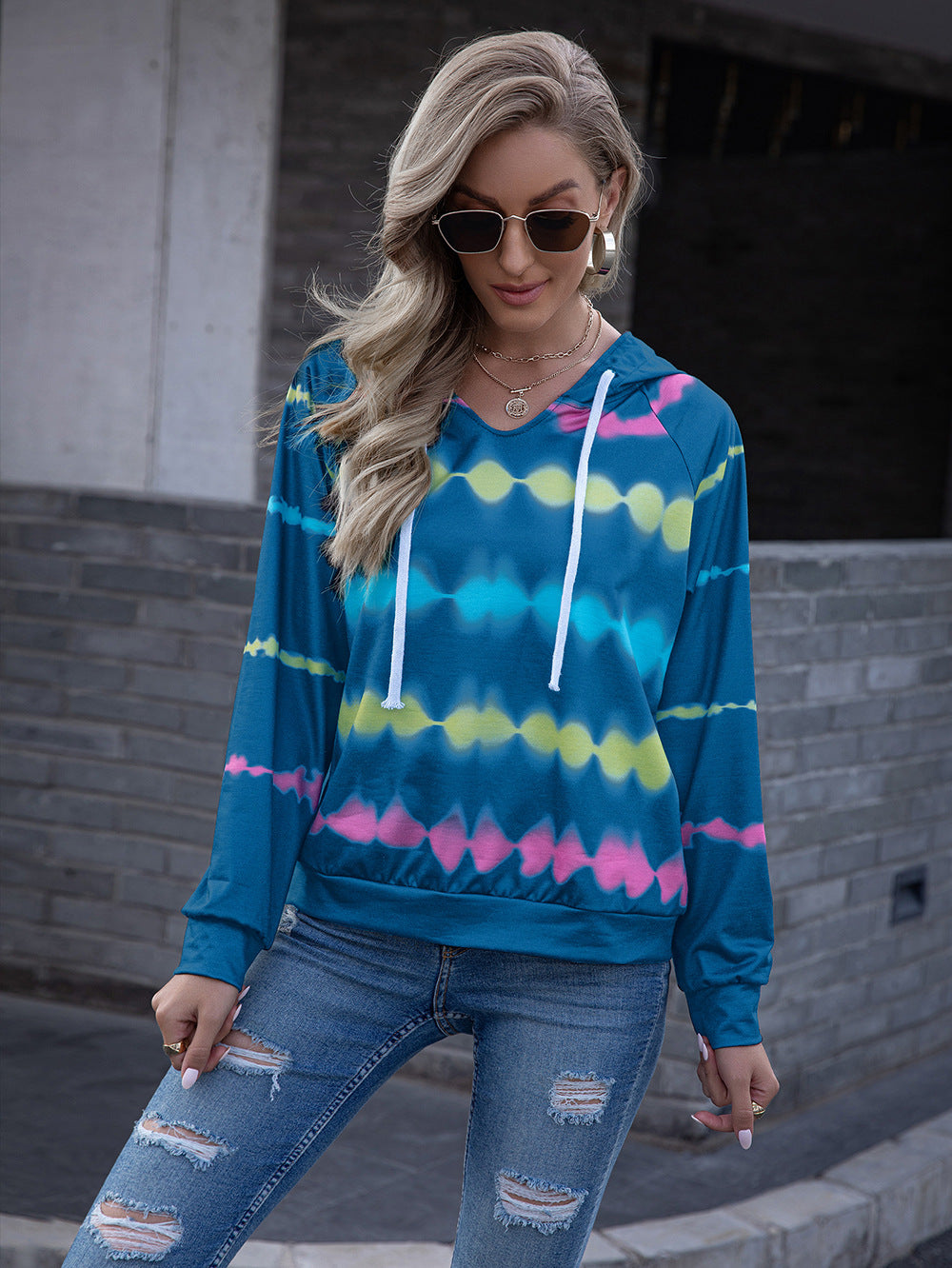 Tie Dye Raglan Sleeve Hoodie - Tie Dye Raglan Sleeve Hoodie - Hoodies For All Kind -  - All Female Kind - Trendsi - Hoodies For All Kind - 100100285275993 - 100100285275993