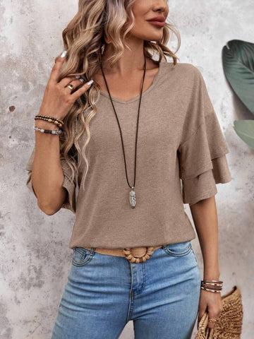 V-Neck Half Sleeve Blouse - null - All Female Kind - Trendsi - Hoodies For All Kind - 100100487486848 - 100100487486848