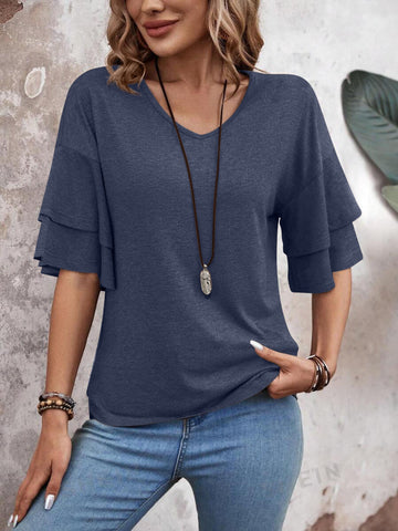 V-Neck Half Sleeve Blouse - null - All Female Kind - Trendsi - Hoodies For All Kind - 100100487486848 - 100100487486848