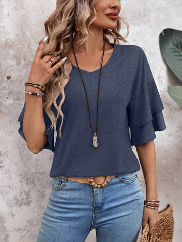 V-Neck Half Sleeve Blouse - null - All Female Kind - Trendsi - Hoodies For All Kind - 100100487486848 - 100100487486848