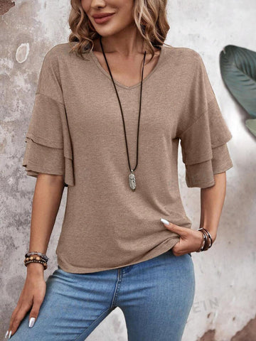 V-Neck Half Sleeve Blouse - null - All Female Kind - Trendsi - Hoodies For All Kind - 100100487486848 - 100100487486848