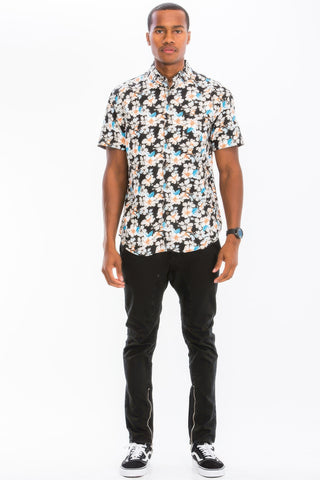 Men Print Hawaiian Button Down Shirt