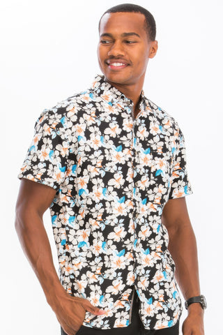 Men Print Hawaiian Button Down Shirt