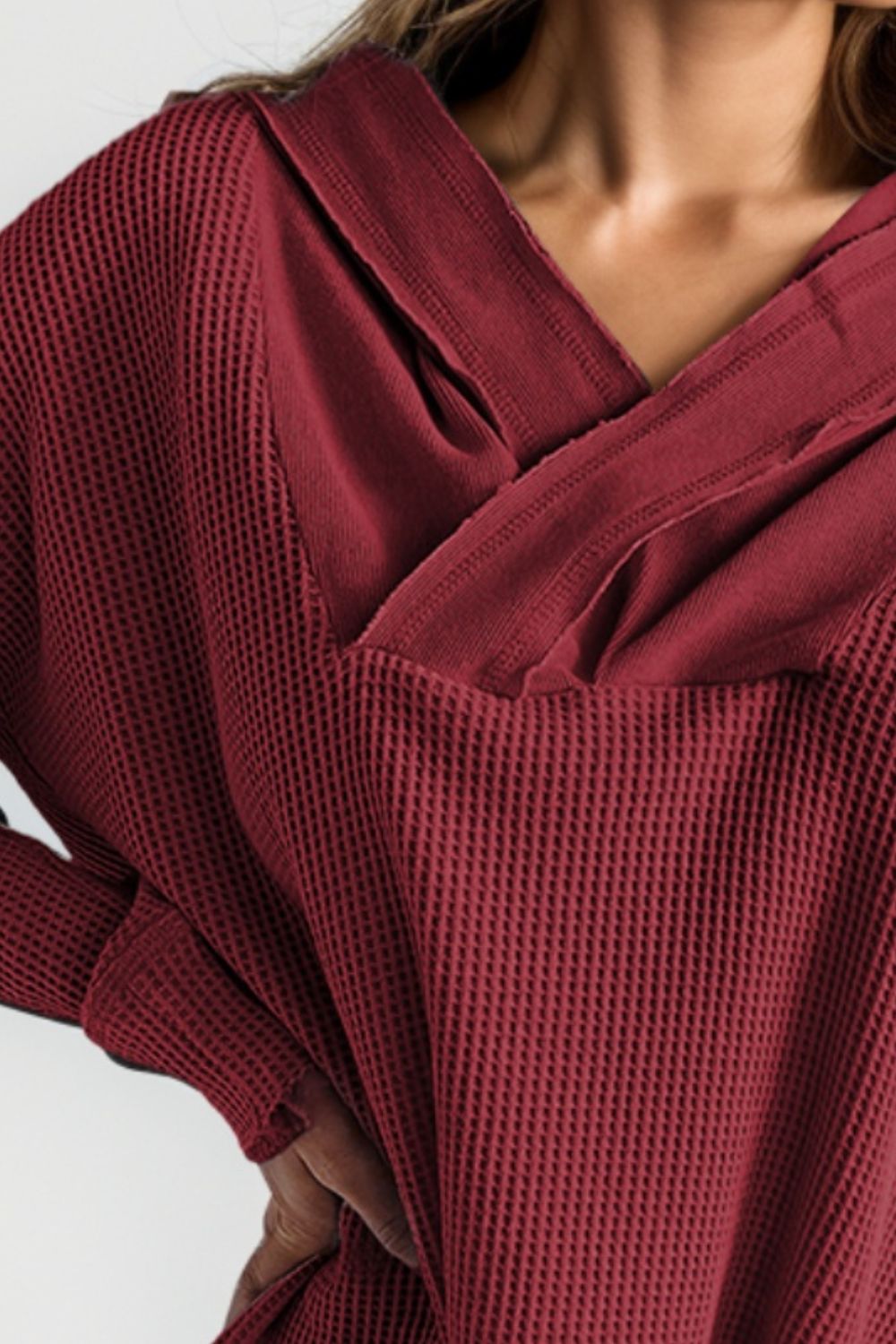 Waffle-Knit Dropped Shoulder Hoodie - Waffle-Knit Dropped Shoulder Hoodie - Hoodies For All Kind -  - All Female Kind - Trendsi - Hoodies For All Kind - 100100385611070 - 100100385611070