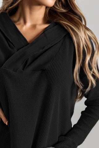 Waffle-Knit Dropped Shoulder Hoodie - Waffle-Knit Dropped Shoulder Hoodie - Hoodies For All Kind -  - All Female Kind - Trendsi - Hoodies For All Kind - 100100385611070 - 100100385611070