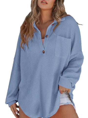 Waffle-Knit Dropped Shoulder Long Sleeve Sweatshirt - Waffle-Knit Dropped Shoulder Long Sleeve Sweatshirt - Hoodies For All Kind -  - All Female Kind - Trendsi - Hoodies For All Kind - 100100045451313 - 100100045451313