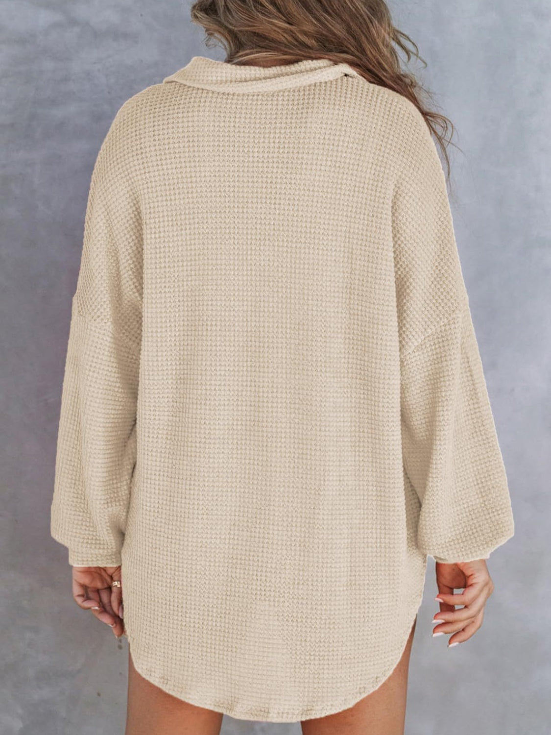 Waffle-Knit Dropped Shoulder Long Sleeve Sweatshirt - Waffle-Knit Dropped Shoulder Long Sleeve Sweatshirt - Hoodies For All Kind -  - All Female Kind - Trendsi - Hoodies For All Kind - 100100045451313 - 100100045451313