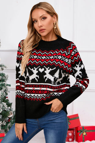 Reindeer Round Neck Long Sleeve Sweater