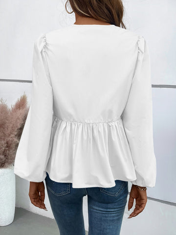 Peplus Tied Long Sleeve Blouse