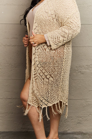 HEY SON Oho Chic Full Size Western Knit Fringe Cardigan